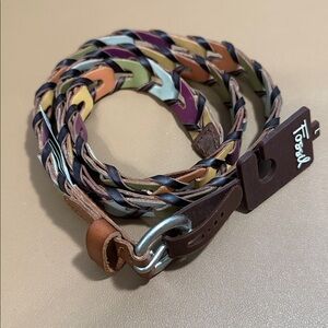 Fossil open laced weave leather belt multicolor large 44”